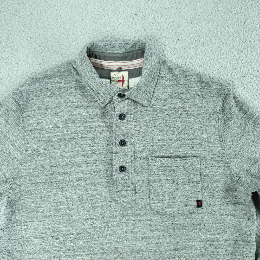 Relwen Sweater Mens XL Gray Henley Knit Long Sleeve Collared Pocket Stretch - Picture 4 of 16